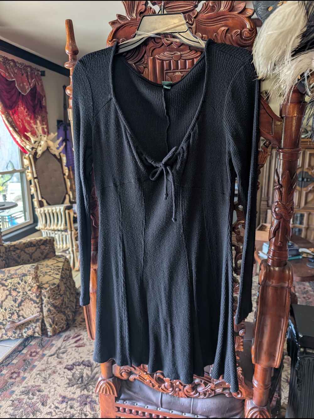 wild fable Black Long-Sleeve Tie-Front Knit Dress